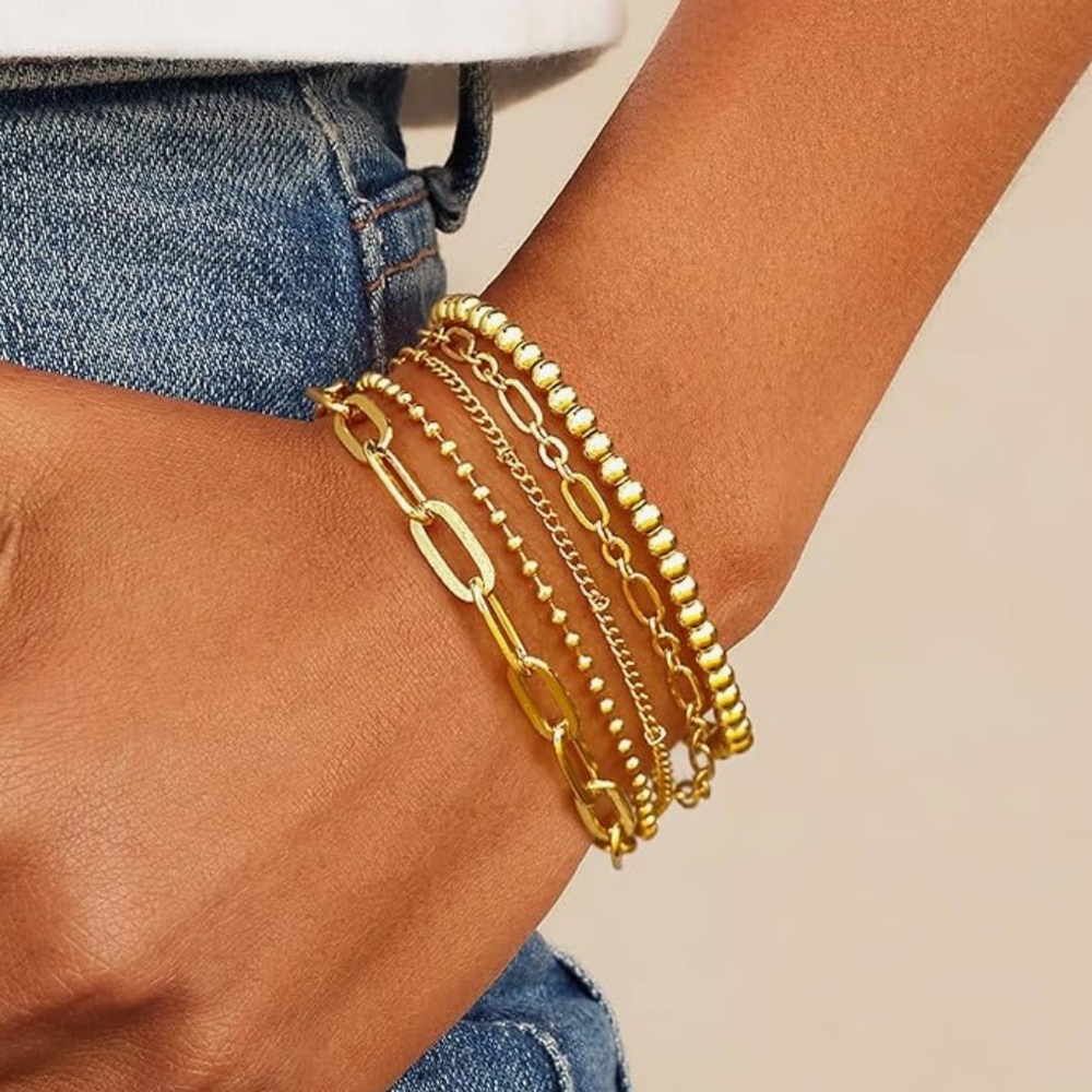 NEW 14K Gold Plated Stainless Steel Link Dainty Bracelets